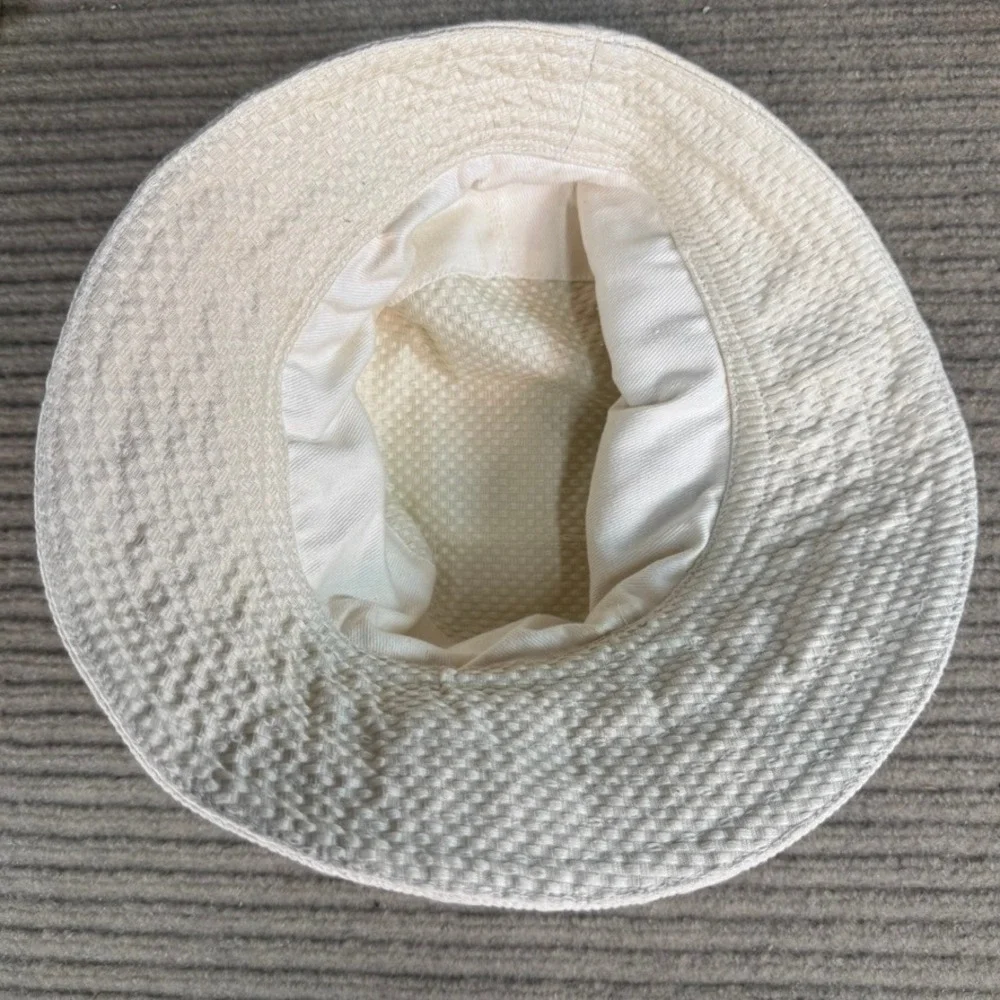 Vintage Textured Jacquard Bucket Hat Cream Swirl Pattern Bohemian Retro Hat